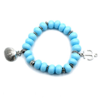 bracelet de perles en verre effetre murano et métal argenté bracelet femme estival bleu création artisanale