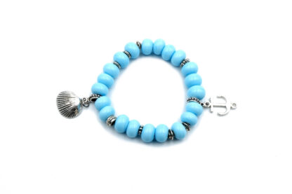bracelet de perles en verre effetre murano et métal argenté bracelet femme estival bleu création artisanale