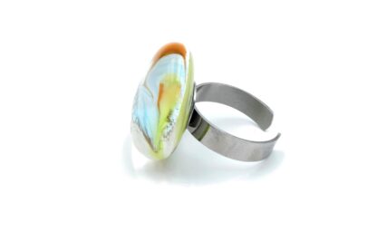 bague ronde en verre murano et acier inoxydable bague picturale multicolore