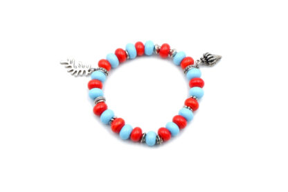 bracelet de perles en verre effetre murano et métal argenté bracelet femme estival rouge et bleu fait main