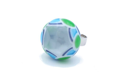 Bague ronde transparente verte et bleue fait main en verre de murano